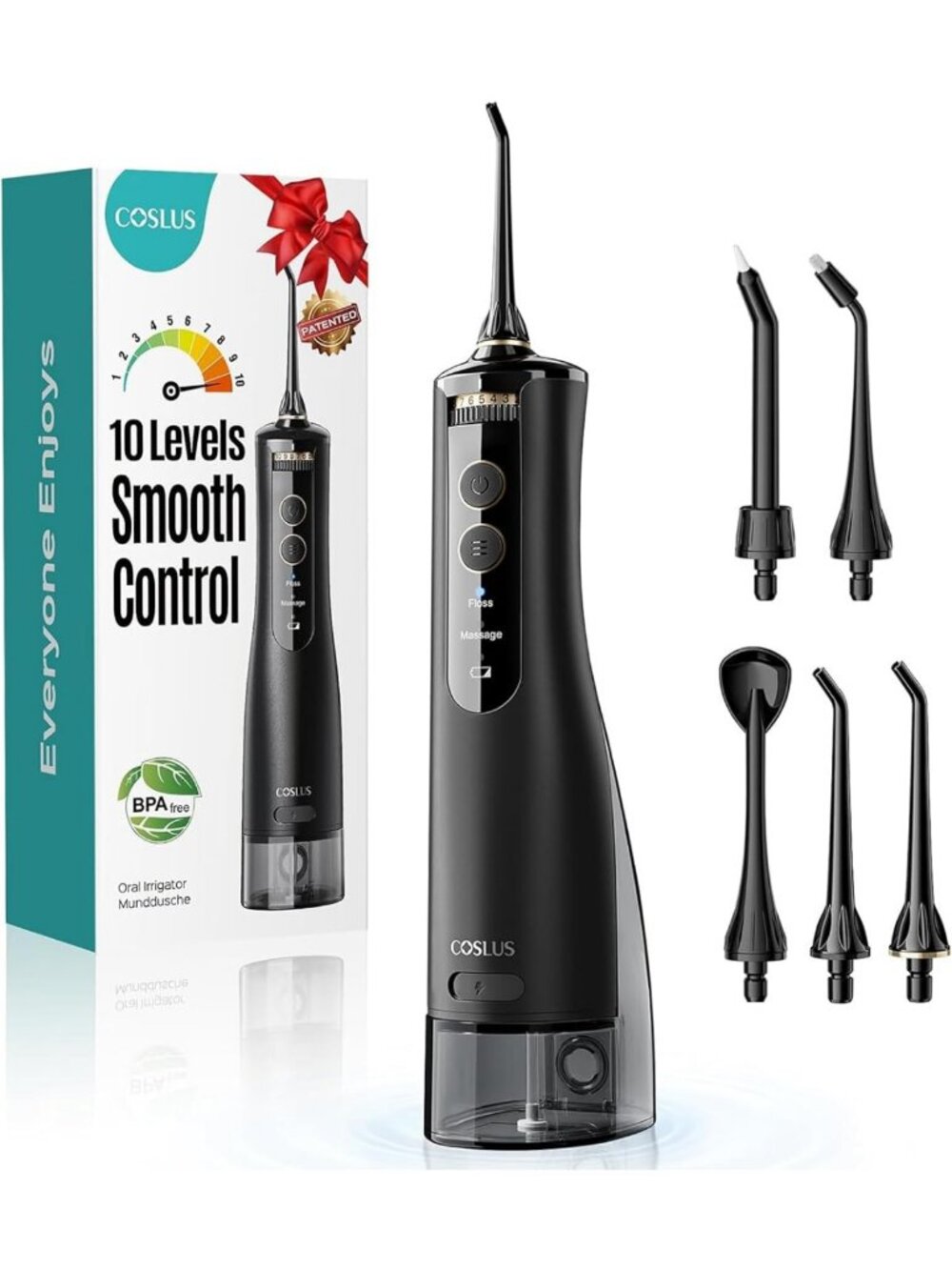 Water Dental Flosser with 10 Pressure Levels, ADA Accepted, Portable & Stylish